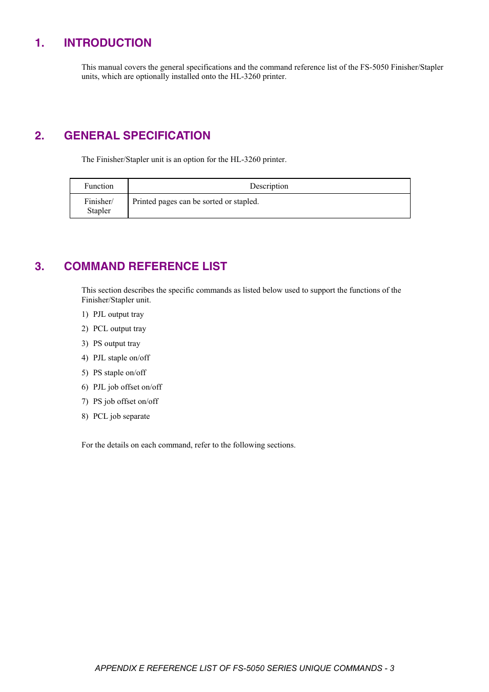 Introduction, General specification, Command reference list | Brother HL-2170W User Manual | Page 519 / 522