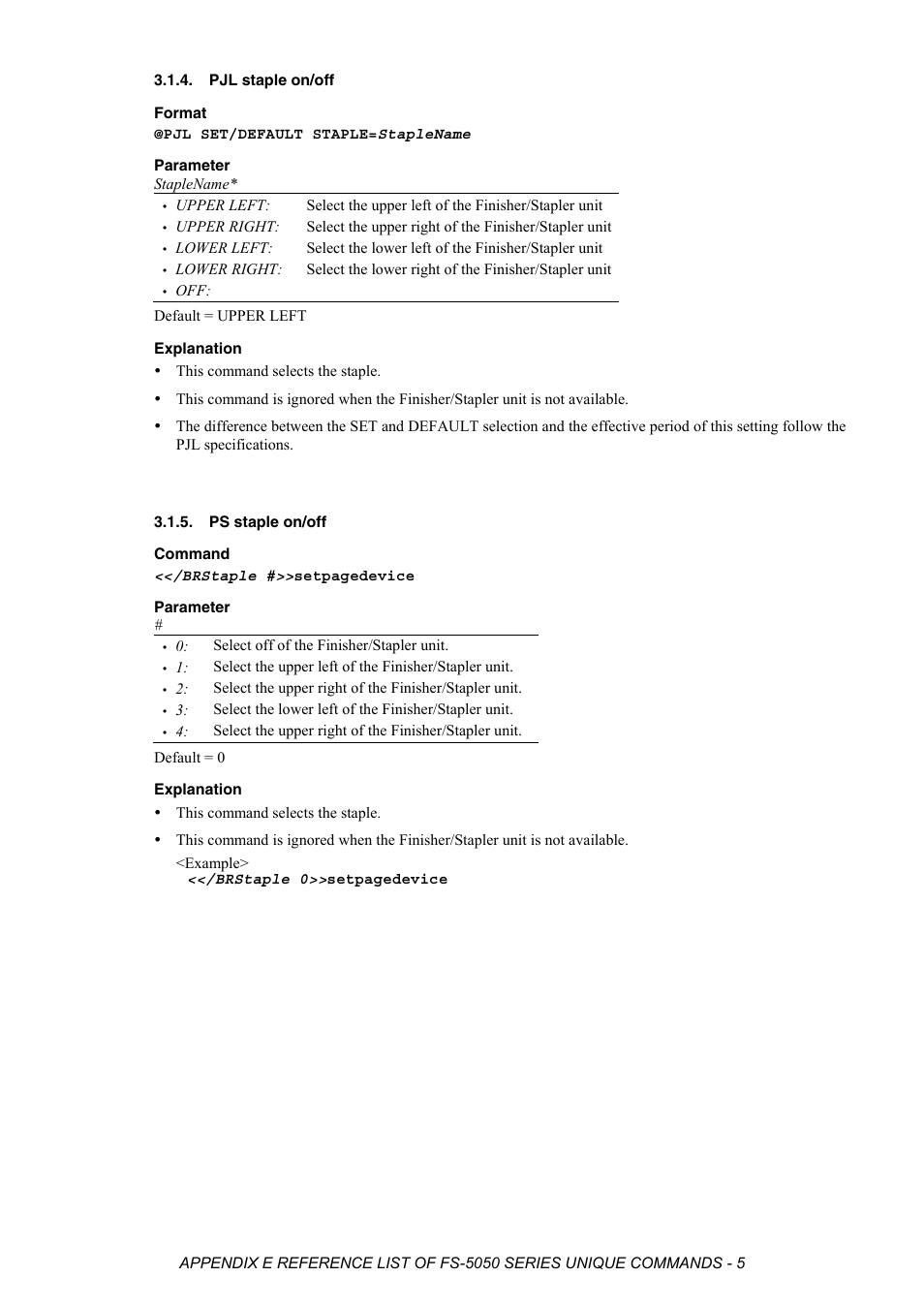 Pjl staple on/off, Ps staple on/off | Brother HL-2170W User Manual | Page 521 / 522