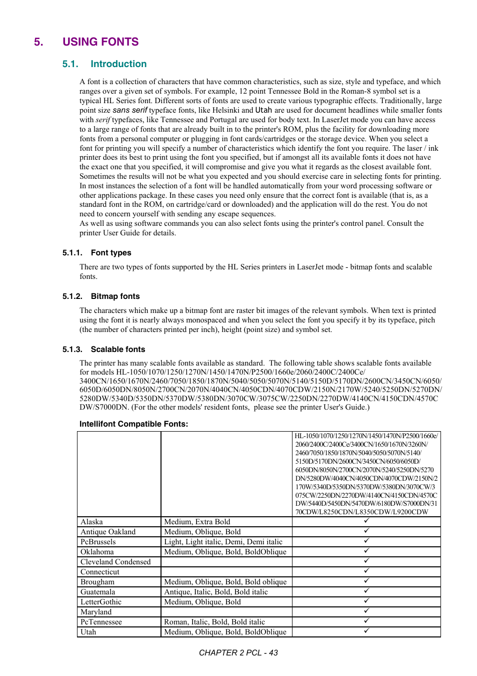 Using fonts, Introduction, Font types | Bitmap fonts, Scalable fonts | Brother HL-2170W User Manual | Page 62 / 522