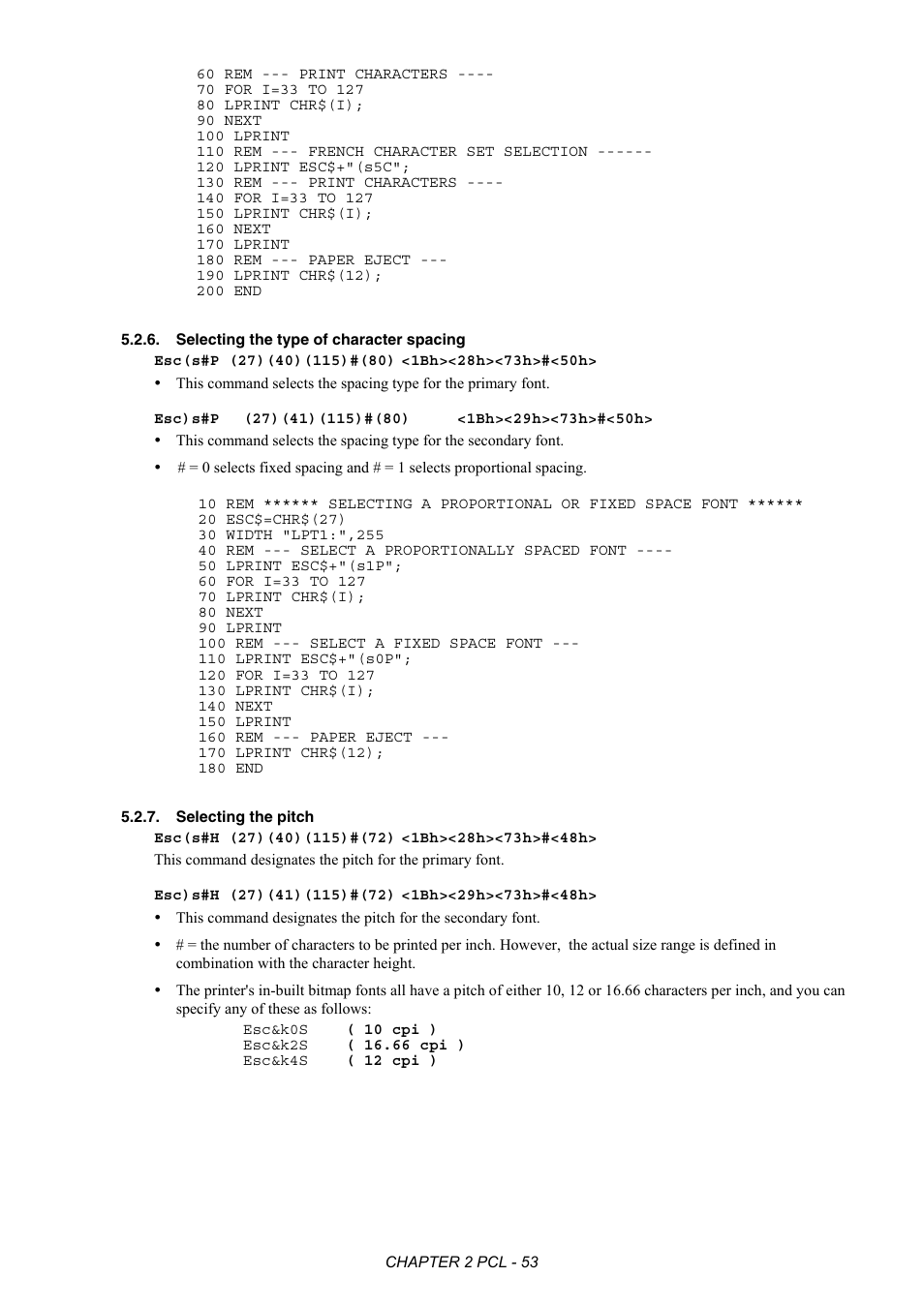 Selecting the type of character spacing, Selecting the pitch | Brother HL-2170W User Manual | Page 72 / 522