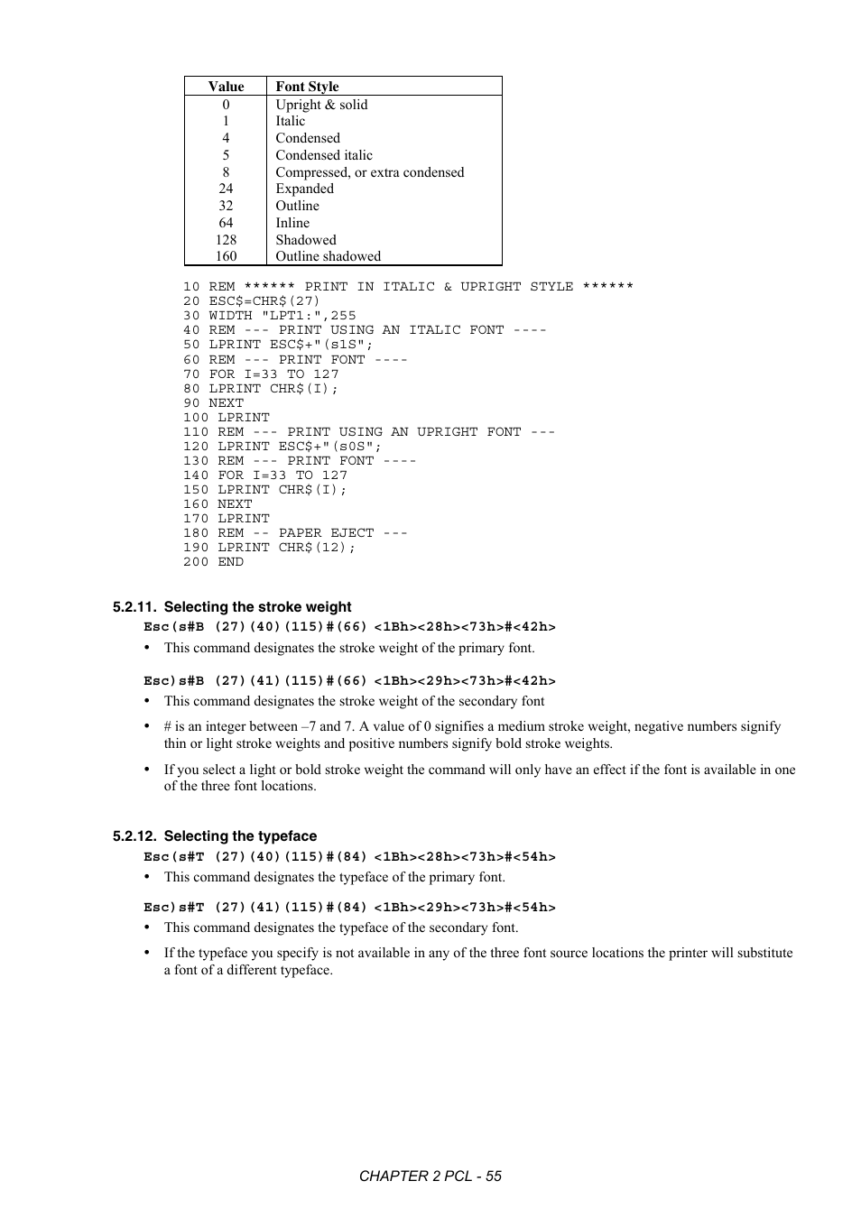 Selecting the stroke weight, Selecting the typeface | Brother HL-2170W User Manual | Page 74 / 522