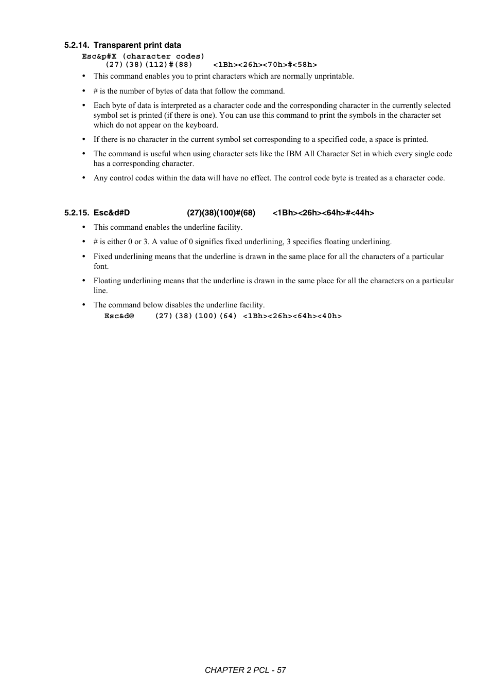 Transparent print data, Esc&d#d (27)(38)(100)#(68) <1bh><26h><64h>#<44h | Brother HL-2170W User Manual | Page 76 / 522