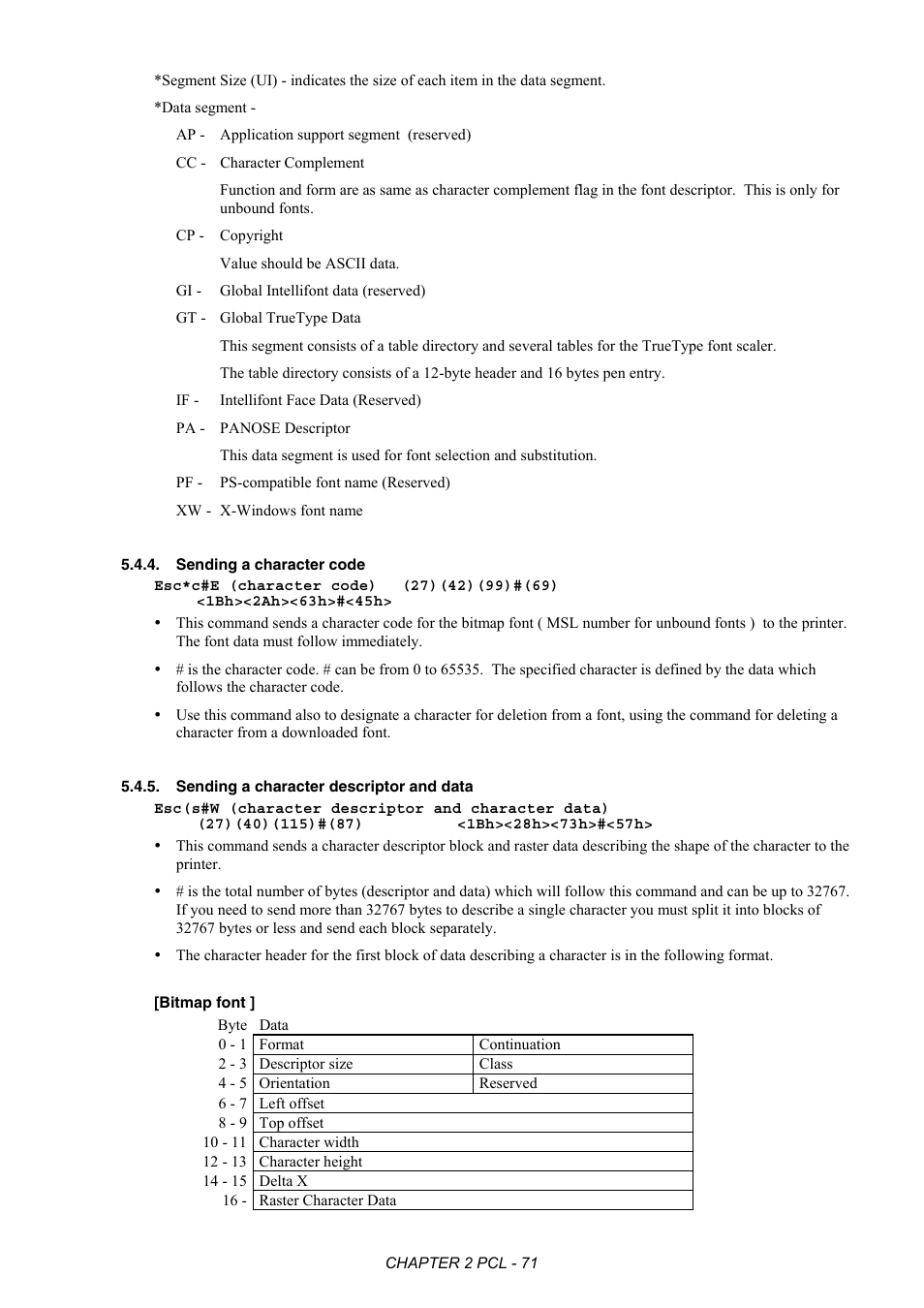 Sending a character code, Sending a character descriptor and data | Brother HL-2170W User Manual | Page 90 / 522