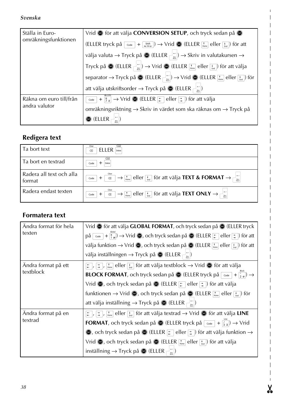 Redigera text, Formatera text | Brother PT-3600 User Manual | Page 40 / 60