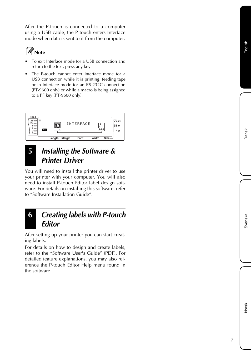 Installing the software & printer driver, Creating labels with p-touch editor, 5installing the software & printer driver | 6creating labels with p-touch editor | Brother PT-3600 User Manual | Page 9 / 60