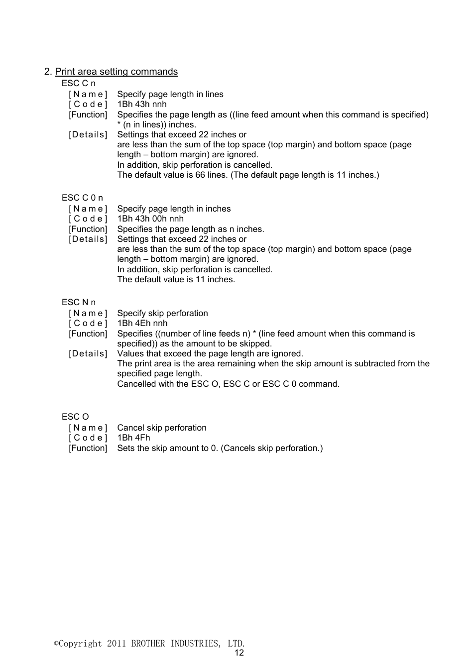 Print area setting commands | Brother PJ-623 User Manual | Page 12 / 32