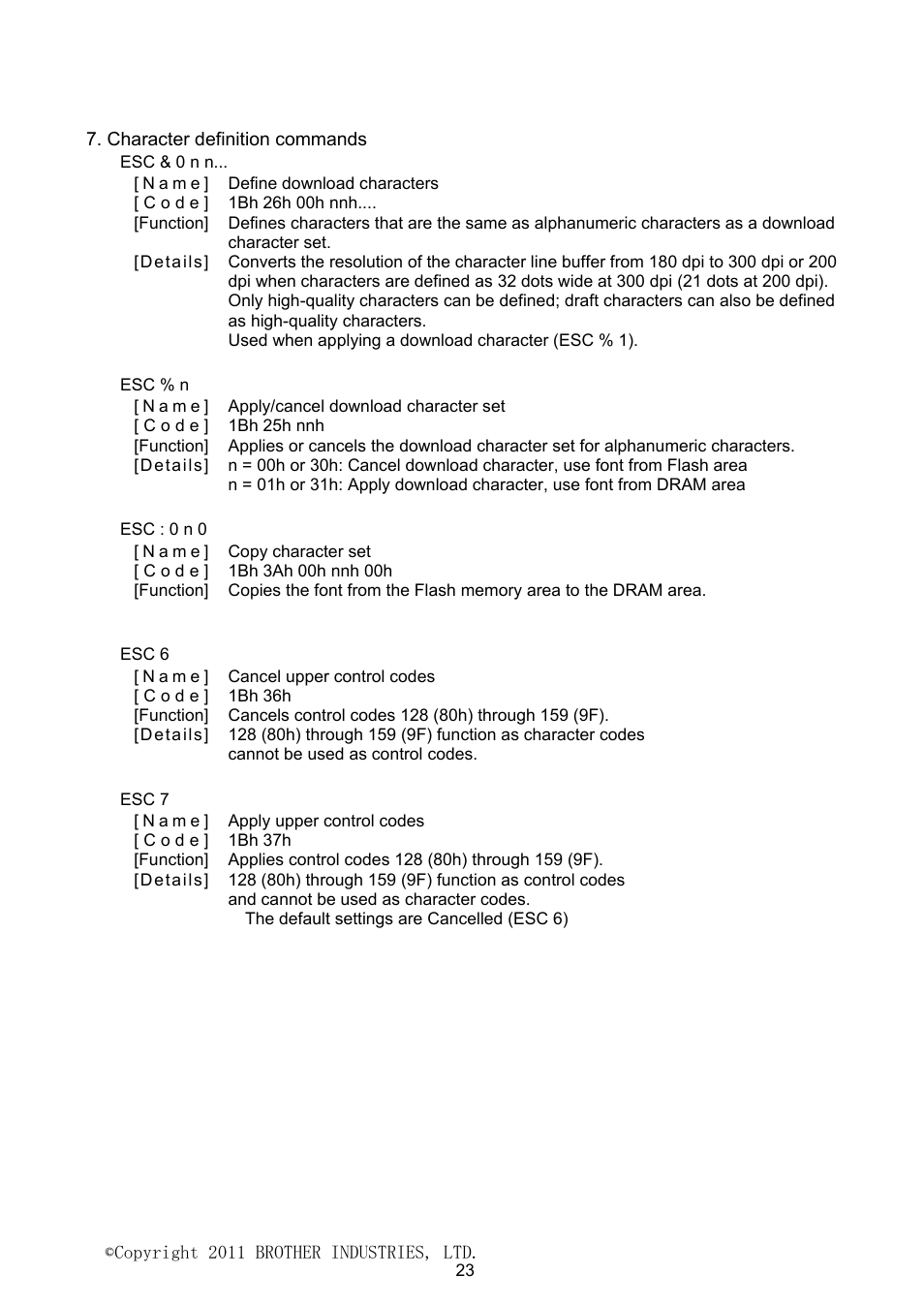 Character definition commands | Brother PJ-623 User Manual | Page 23 / 32