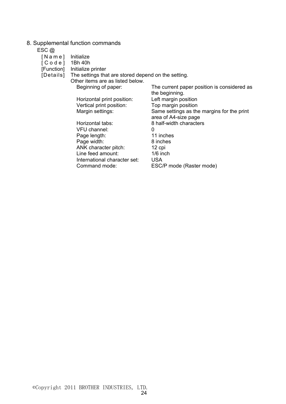 Supplemental function commands | Brother PJ-623 User Manual | Page 24 / 32