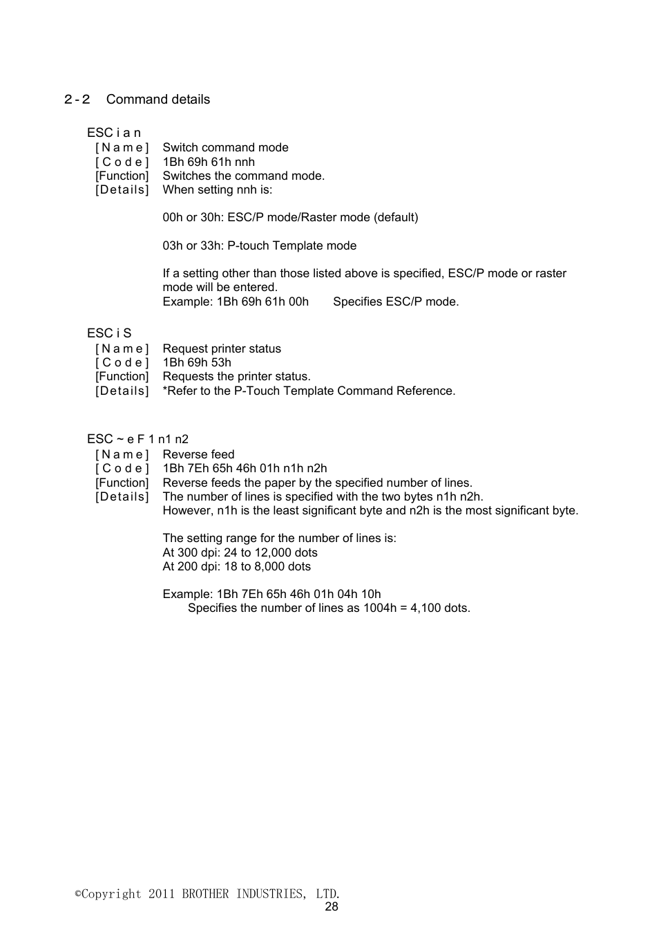 Command details | Brother PJ-623 User Manual | Page 28 / 32