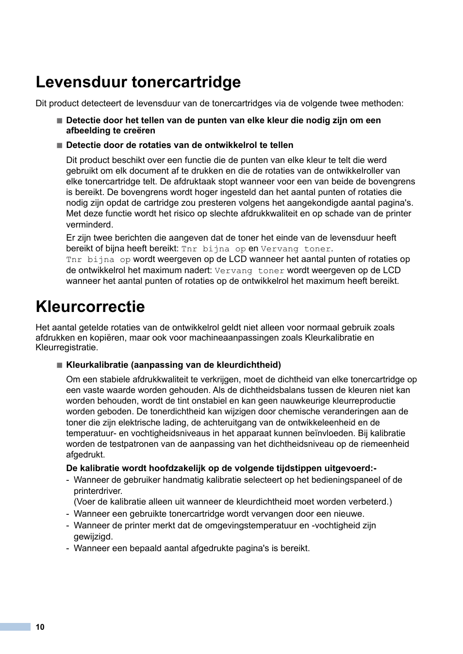 Levensduur tonercartridge, Kleurcorrectie | Brother HL-3170CDW User Manual | Page 10 / 21
