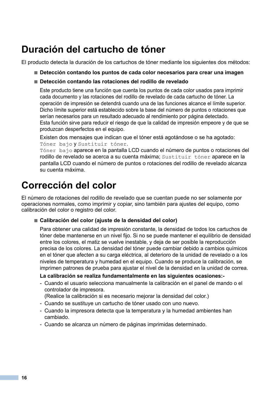 Duración del cartucho de tóner, Corrección del color | Brother HL-3170CDW User Manual | Page 16 / 21