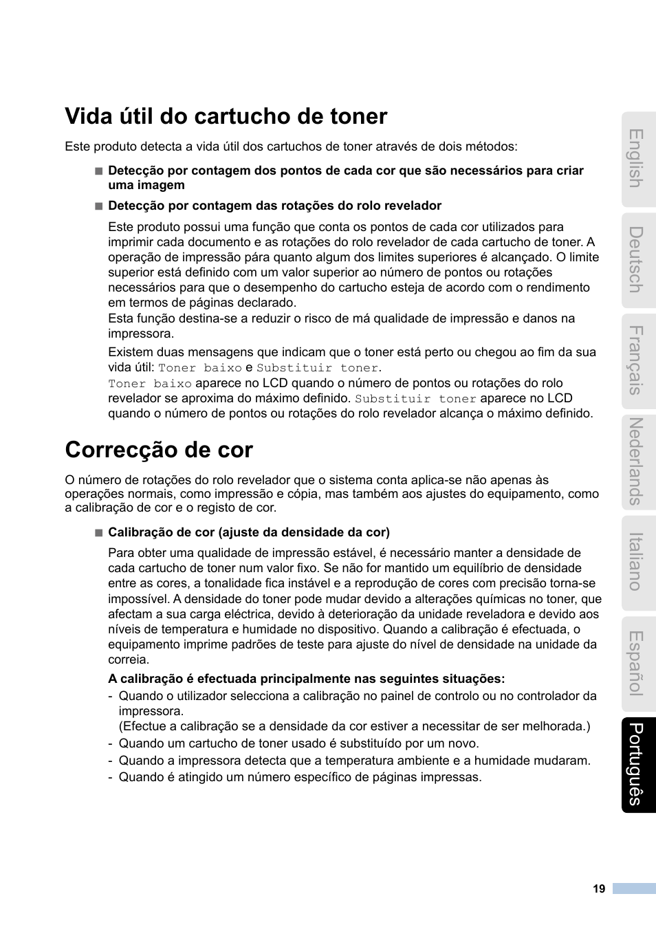 Vida útil do cartucho de toner, Correcção de cor | Brother HL-3170CDW User Manual | Page 19 / 21