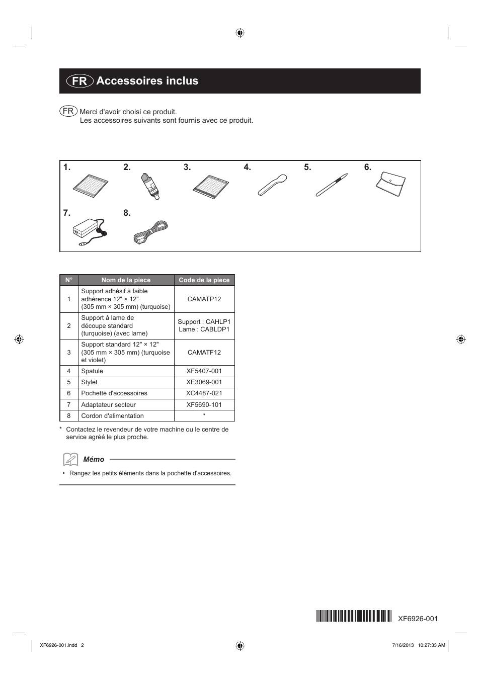 Fr accessoires inclus | Brother CM600 User Manual | Page 2 / 4