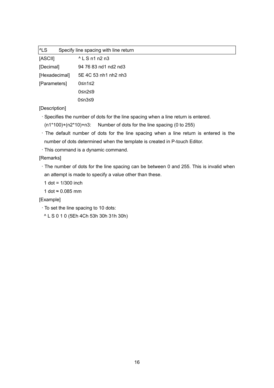 Ls specify line spacing with line return, Specify line spacing with line return | Brother PJ-663 User Manual | Page 38 / 76