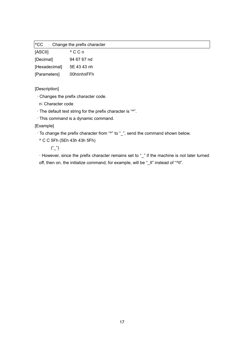 Cc change the prefix character, Change the prefix character | Brother PJ-663 User Manual | Page 39 / 76