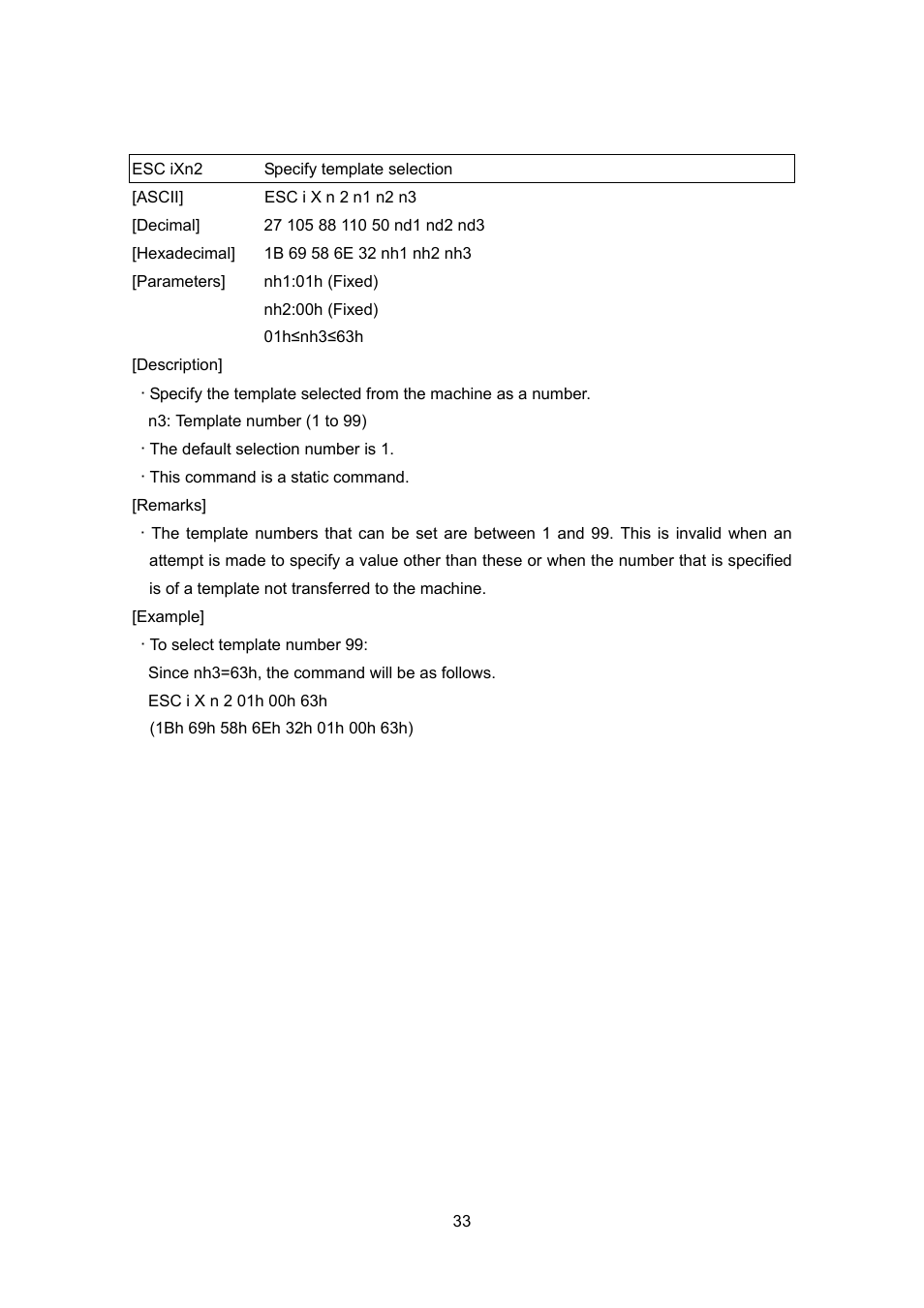 Esc ixn2 specify template selection | Brother PJ-663 User Manual | Page 55 / 76