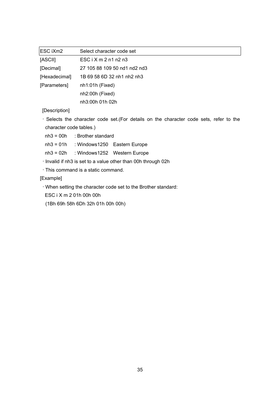 Esc ixm2 select character code set | Brother PJ-663 User Manual | Page 57 / 76