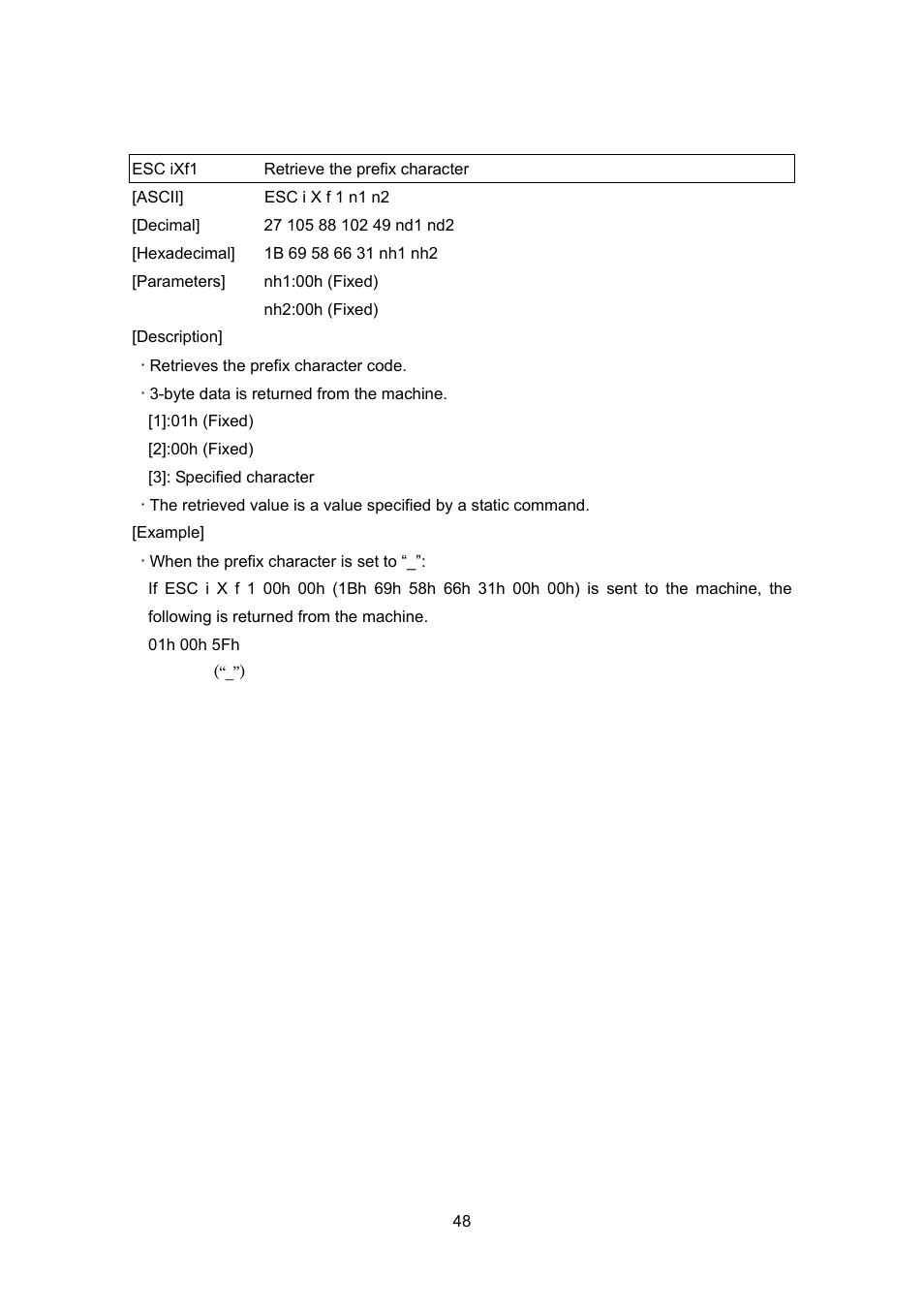 Esc ixf1 retrieve the prefix character | Brother PJ-663 User Manual | Page 70 / 76