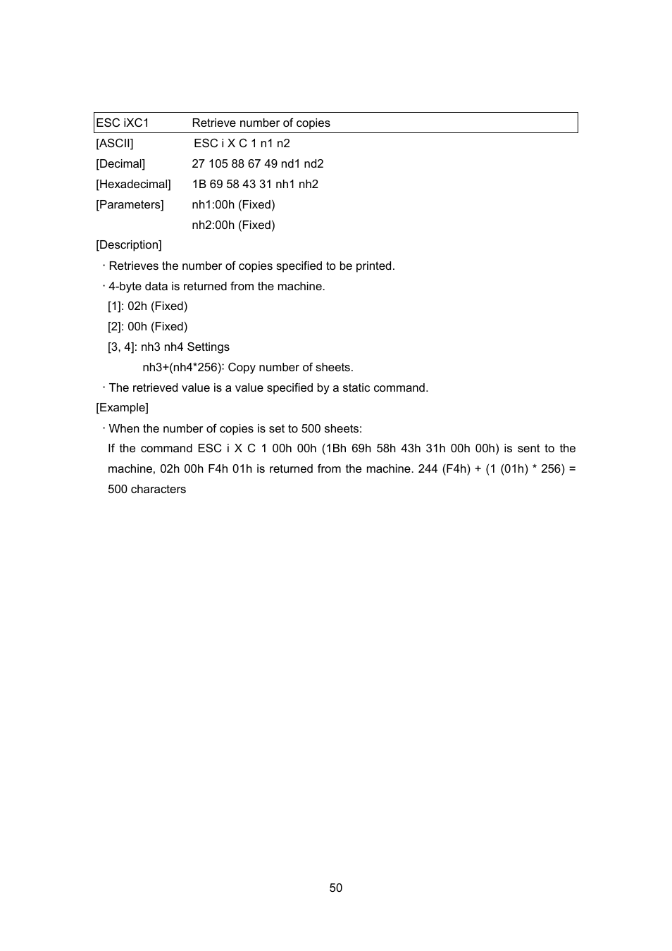 Esc ixc1 retrieve number of copies | Brother PJ-663 User Manual | Page 72 / 76