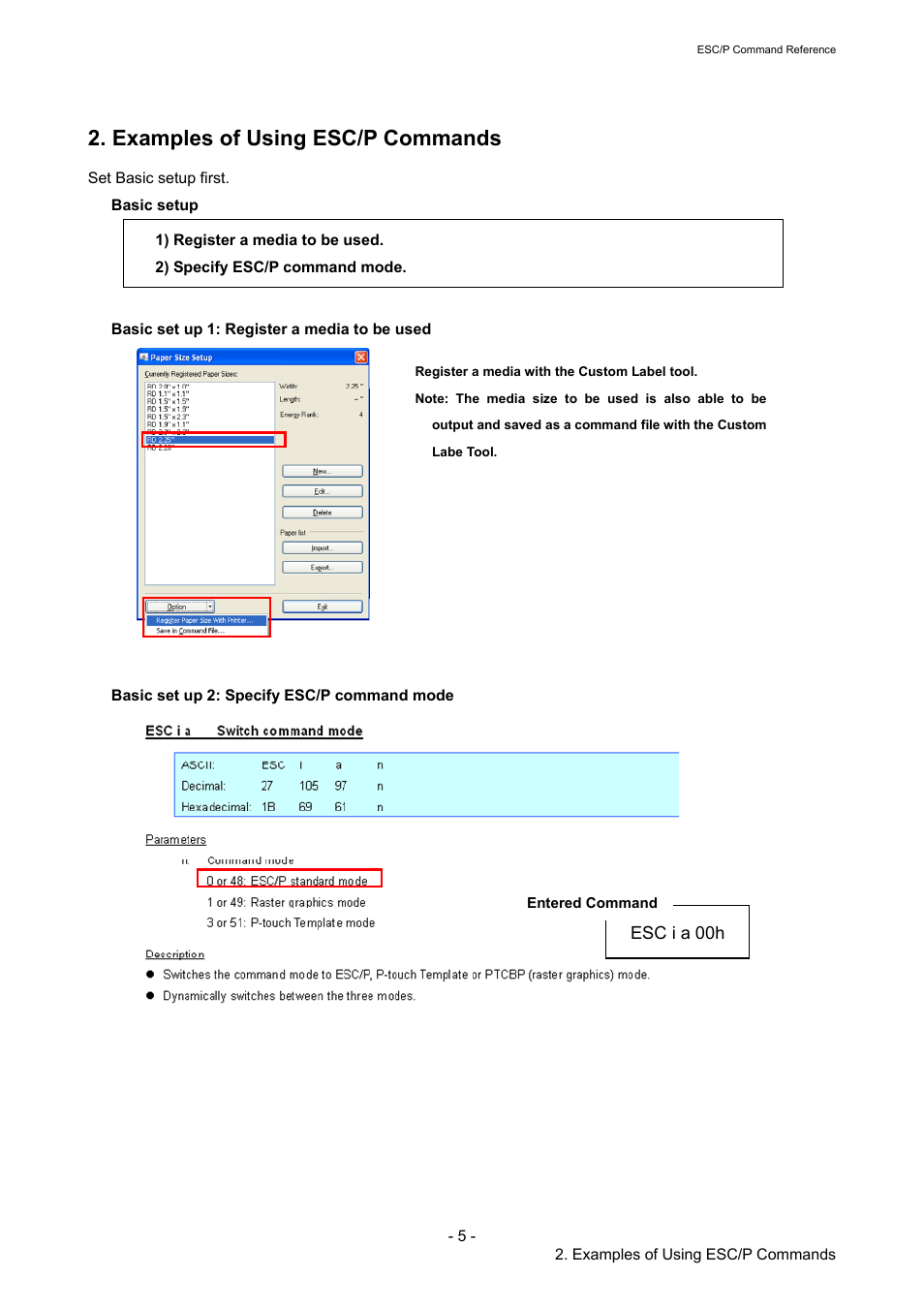 Examples of using esc/p commands | Brother TD-2120N User Manual | Page 11 / 126