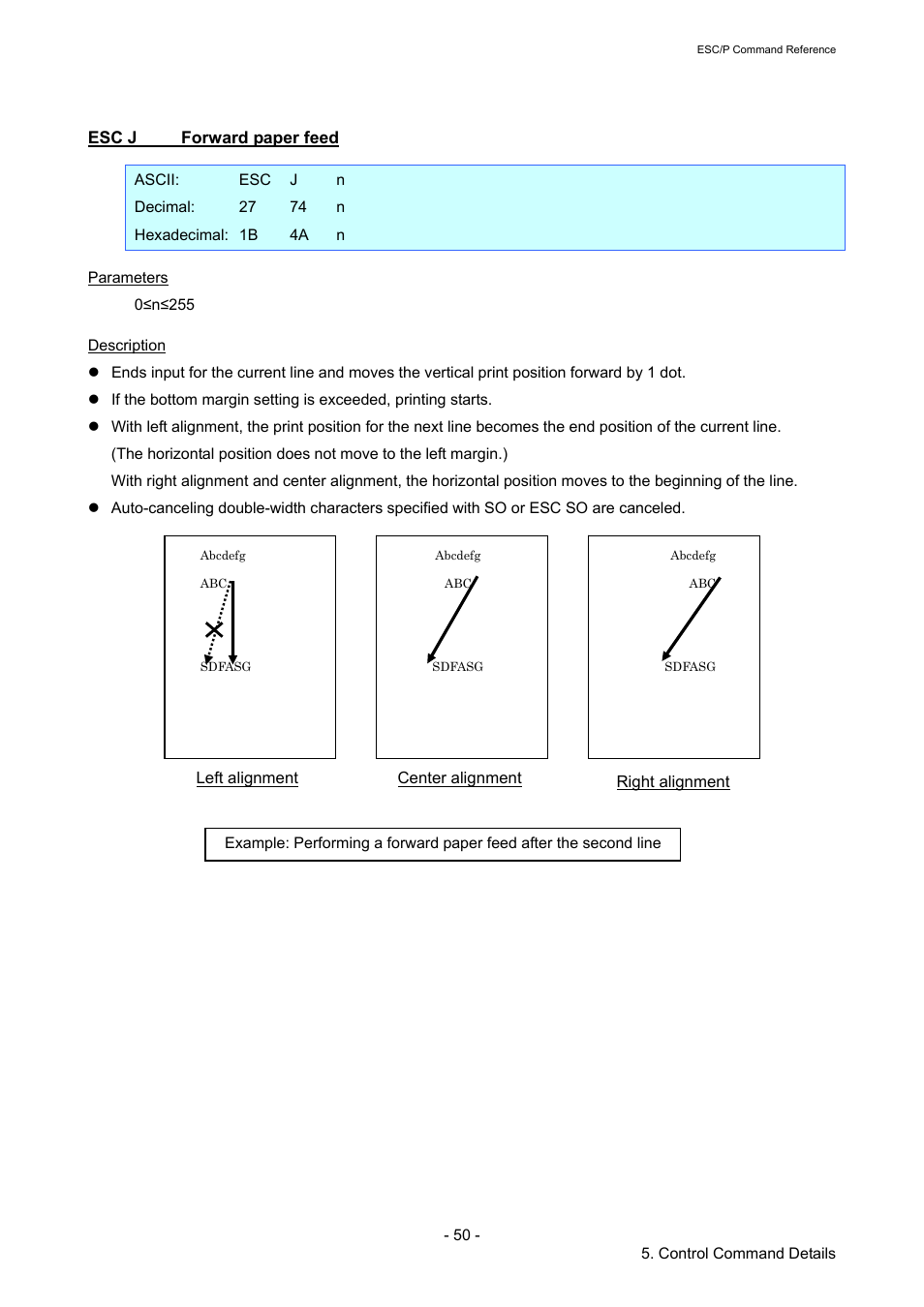 Esc j forward paper feed, Esc j, Forward paper feed | Brother TD-2120N User Manual | Page 56 / 126