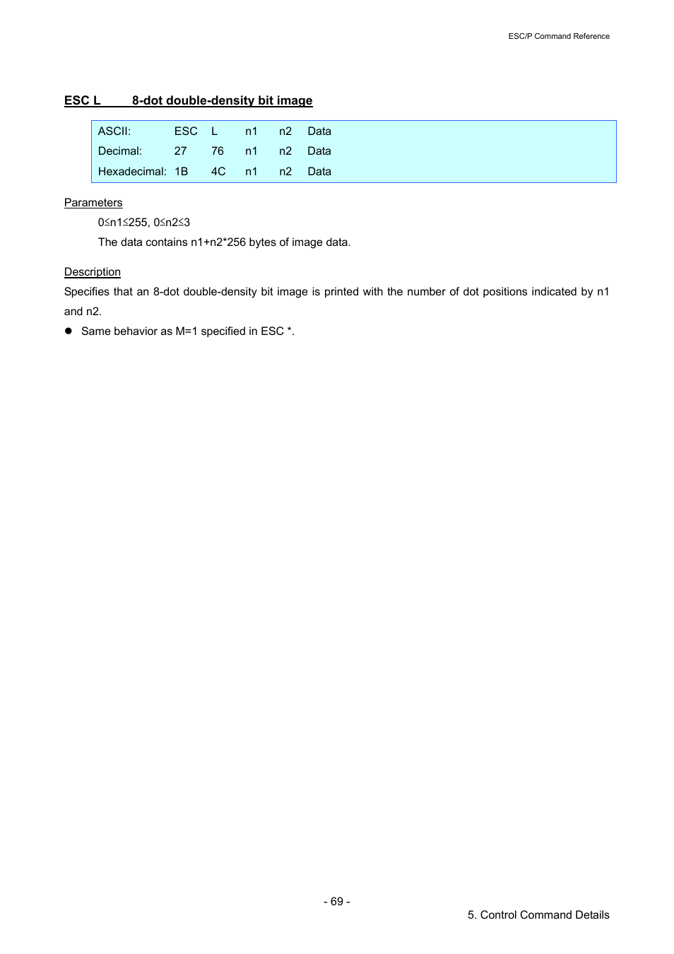 Esc l 8-dot double-density bit image, Esc l, Dot double-density bit image | Brother TD-2120N User Manual | Page 75 / 126