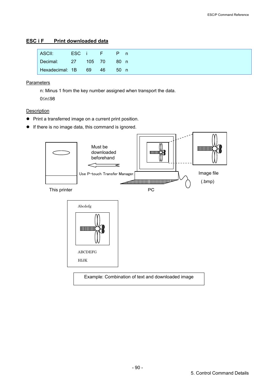 Esc i f print downloaded data, Esc i f, Print downloaded data | Brother TD-2120N User Manual | Page 96 / 126