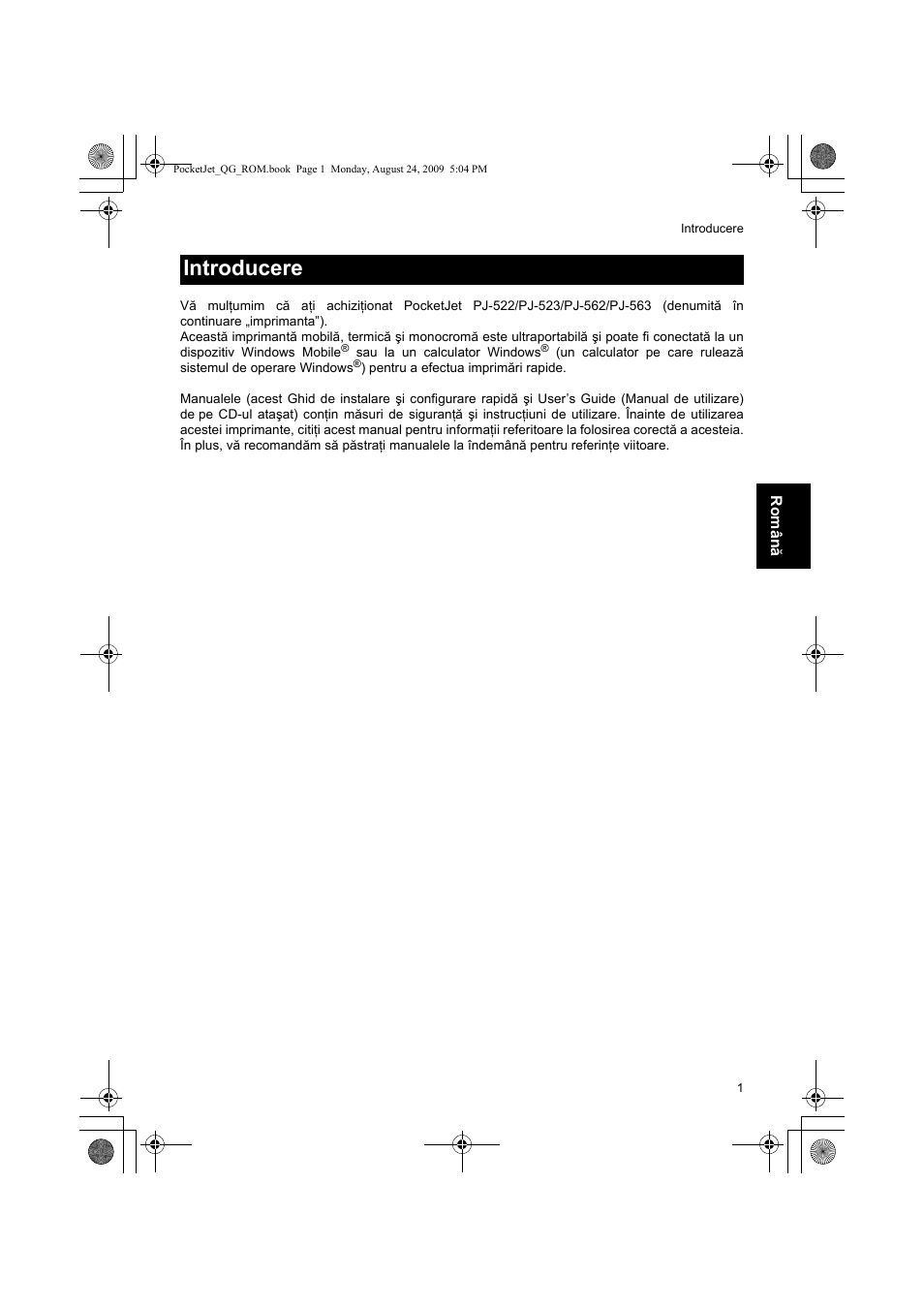 Introducere | Brother PJ-523 User Manual | Page 115 / 170