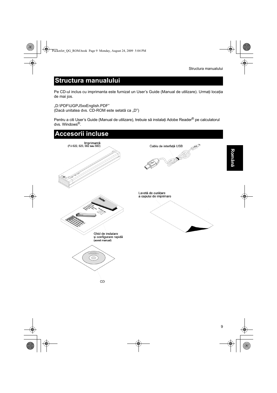 Structura manualului accesorii incluse | Brother PJ-523 User Manual | Page 123 / 170