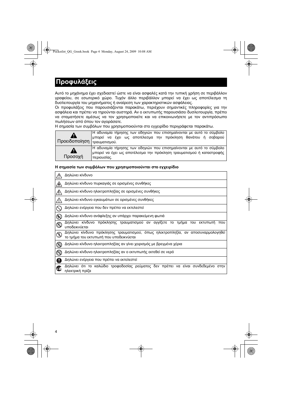 Προφυλάξεις | Brother PJ-523 User Manual | Page 162 / 170