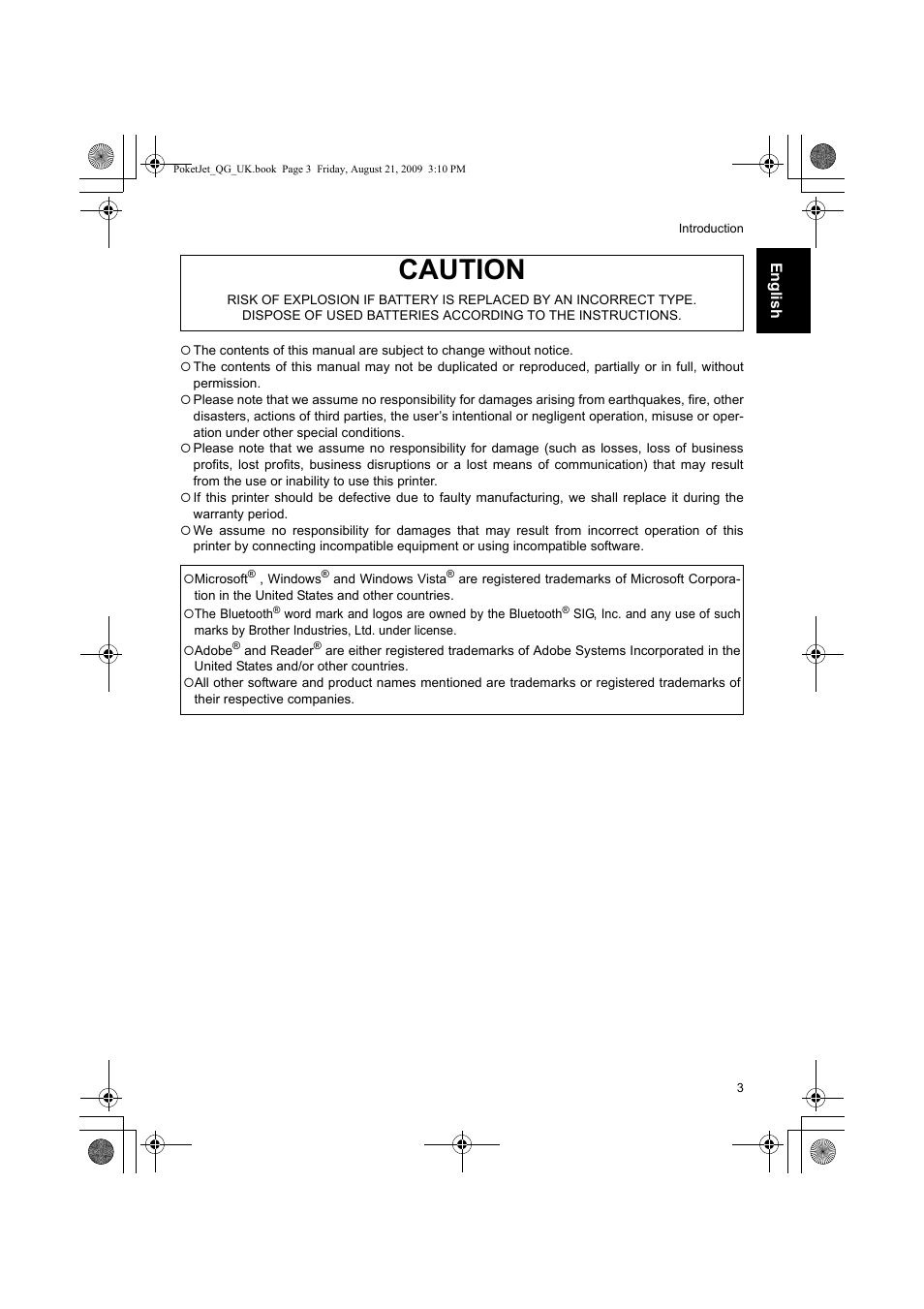 Caution | Brother PJ-523 User Manual | Page 4 / 170