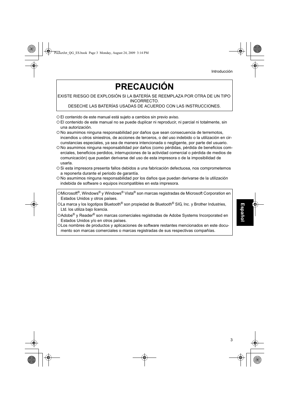 Precaución | Brother PJ-523 User Manual | Page 50 / 170