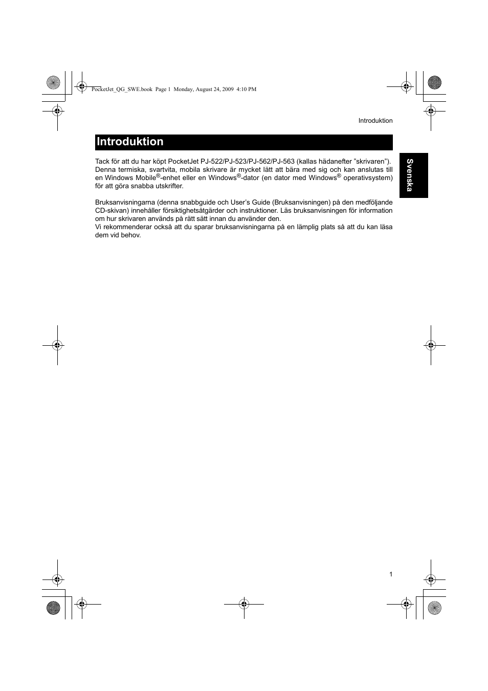 Introduktion | Brother PJ-523 User Manual | Page 93 / 170