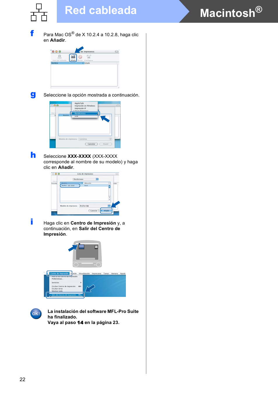 Macintosh, Red cableada | Brother DCP-585CW User Manual | Page 22 / 42
