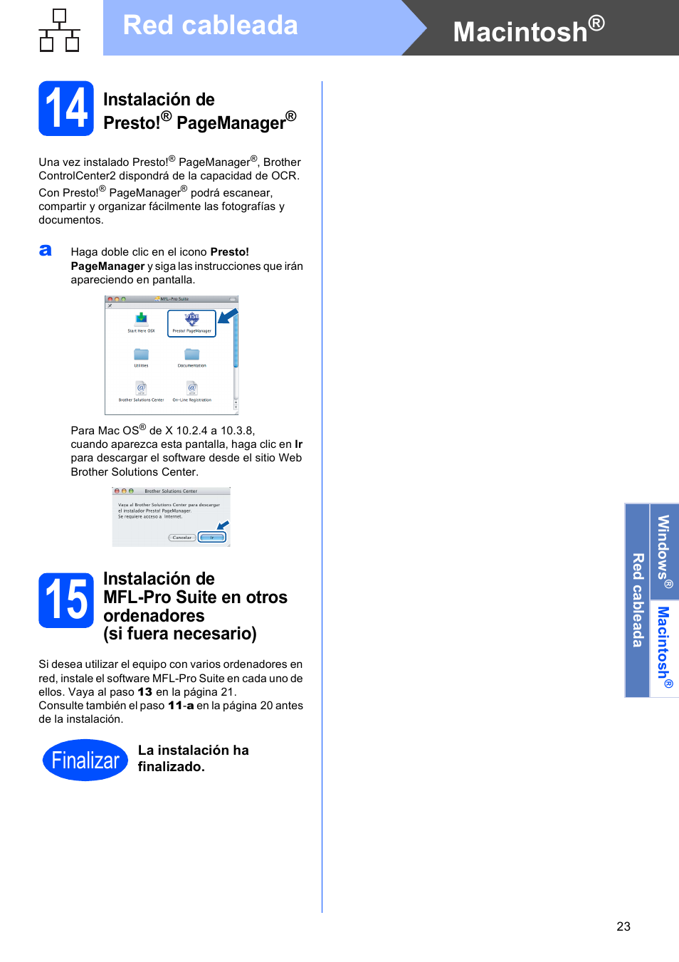 14 en, Macintosh, Red cableada | Finalizar | Brother DCP-585CW User Manual | Page 23 / 42