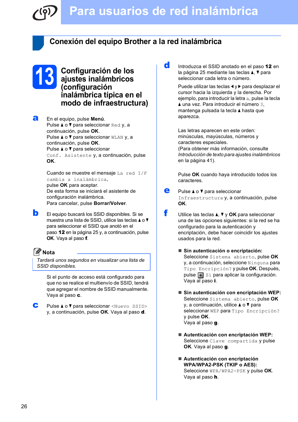 Conexión del equipo brother a la red inalámbrica, Para usuarios de red inalámbrica | Brother DCP-585CW User Manual | Page 26 / 42