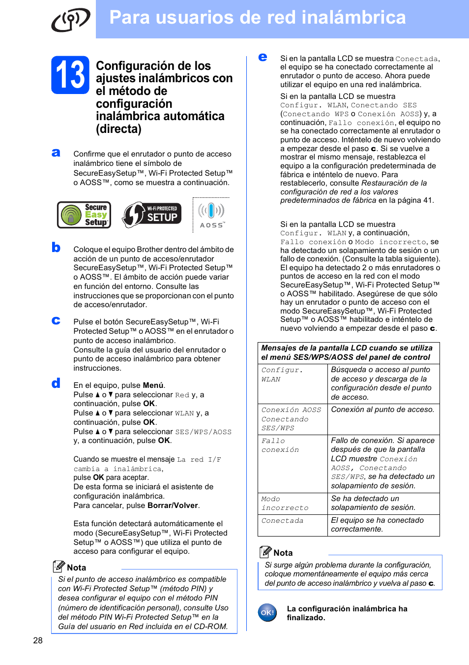 Para usuarios de red inalámbrica | Brother DCP-585CW User Manual | Page 28 / 42