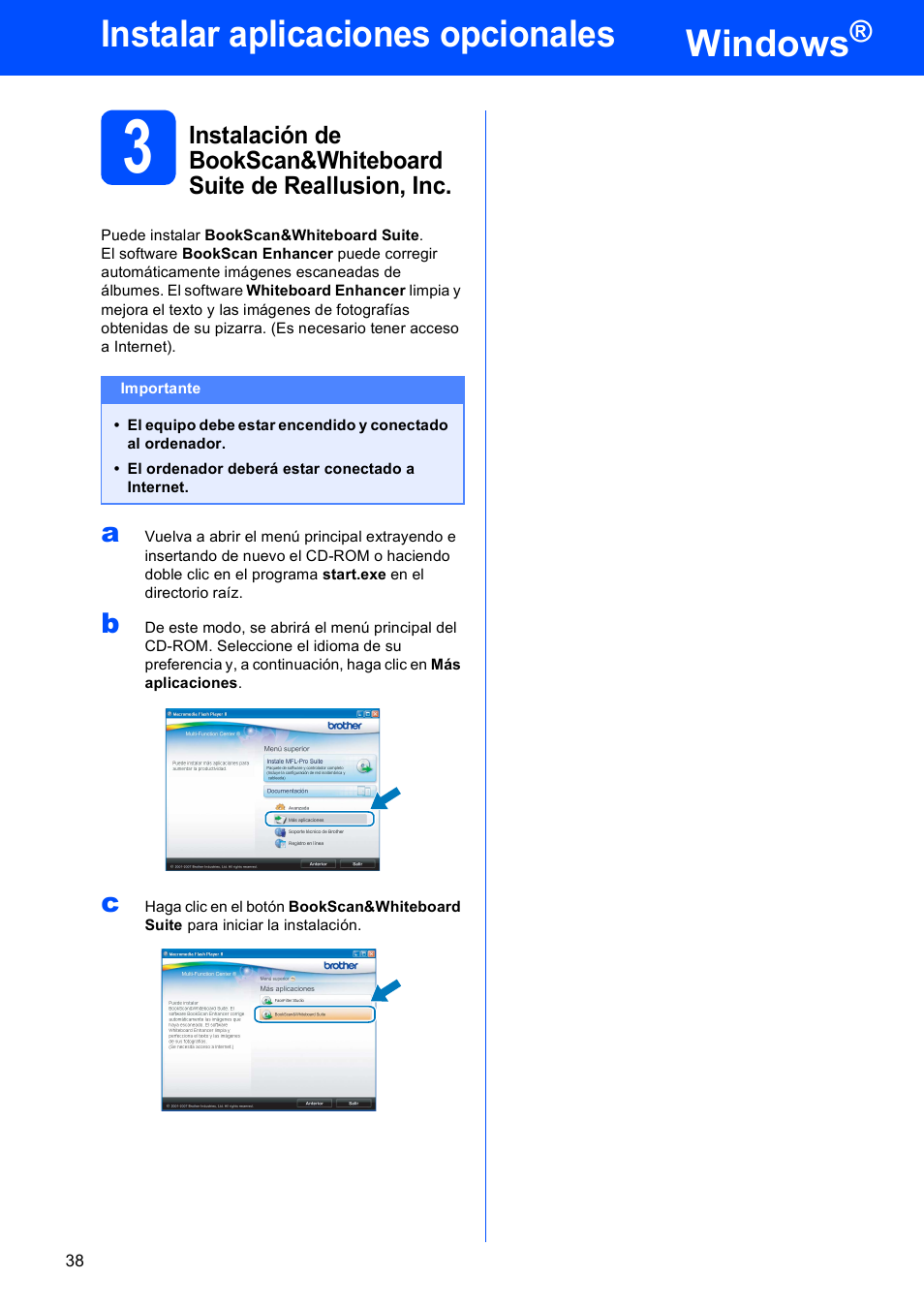 Windows, Instalar aplicaciones opcionales | Brother DCP-585CW User Manual | Page 38 / 42