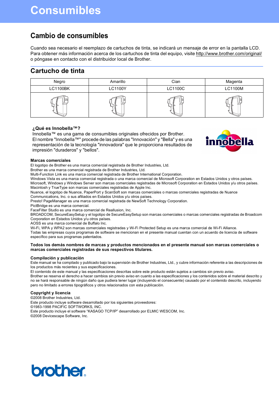 Consumibles, Cambio de consumibles, Cartucho de tinta | Brother spa | Brother DCP-585CW User Manual | Page 42 / 42
