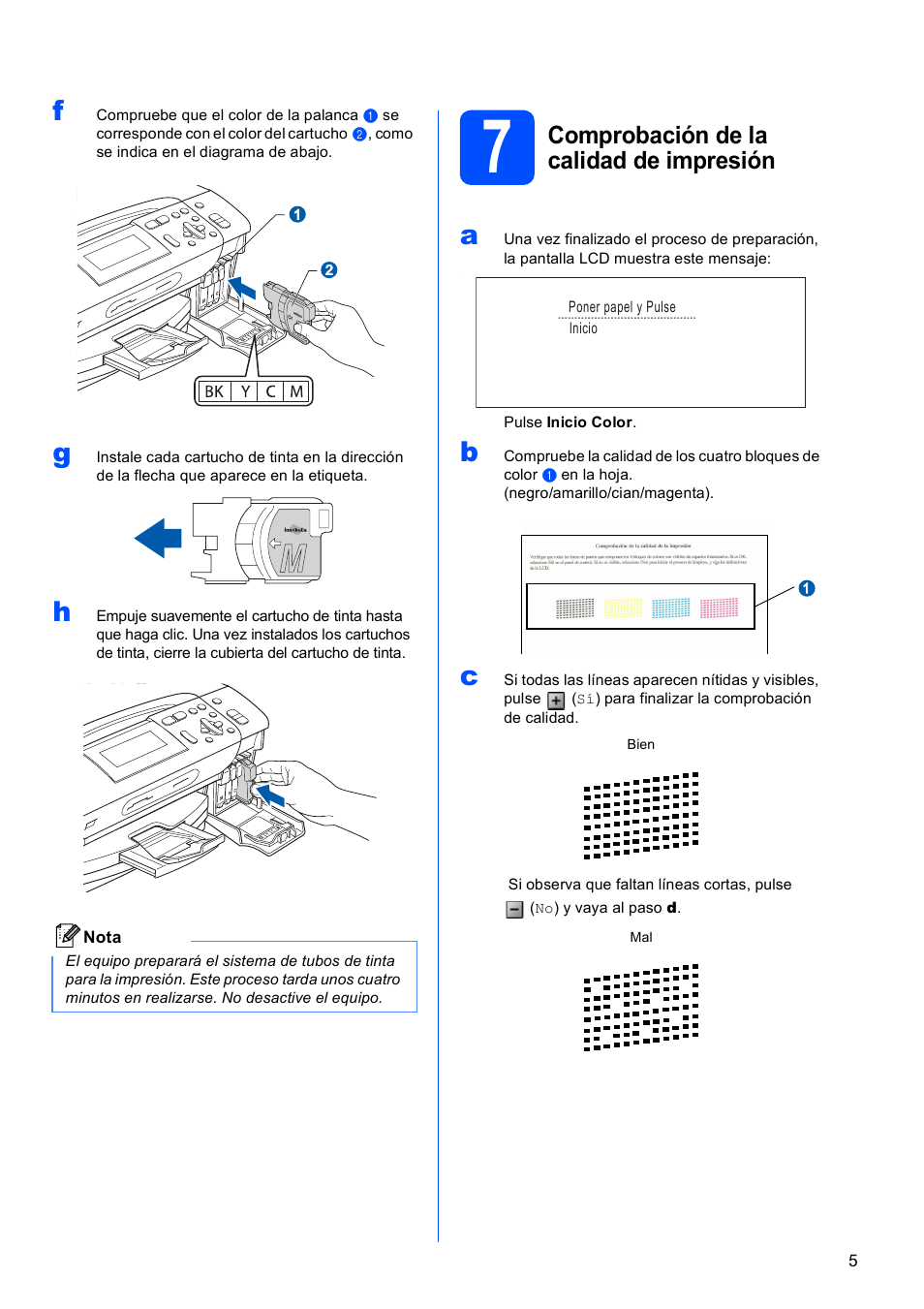 7 comprobación de la calidad de impresión, Comprobación de la calidad de impresión | Brother DCP-585CW User Manual | Page 5 / 42