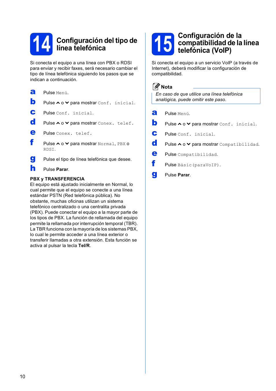 14 configuración del tipo de línea telefónica | Brother MFC-J625DW User Manual | Page 10 / 35