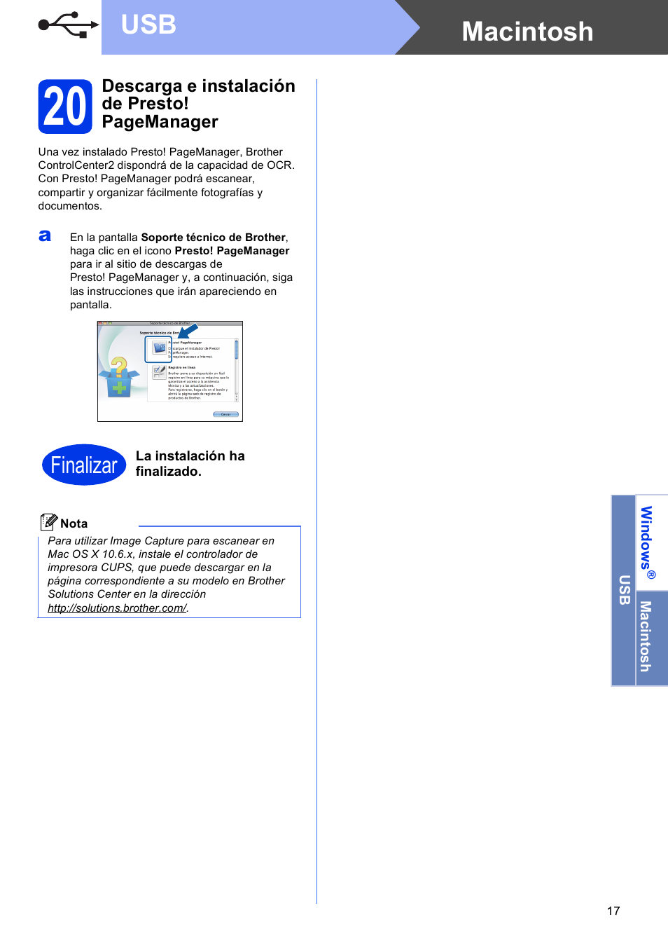 Macintosh usb, Finalizar | Brother MFC-J625DW User Manual | Page 17 / 35