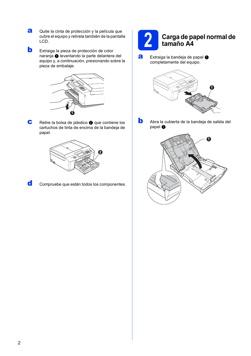 2 carga de papel normal de tamaño a4 | Brother MFC-J625DW User Manual | Page 2 / 35