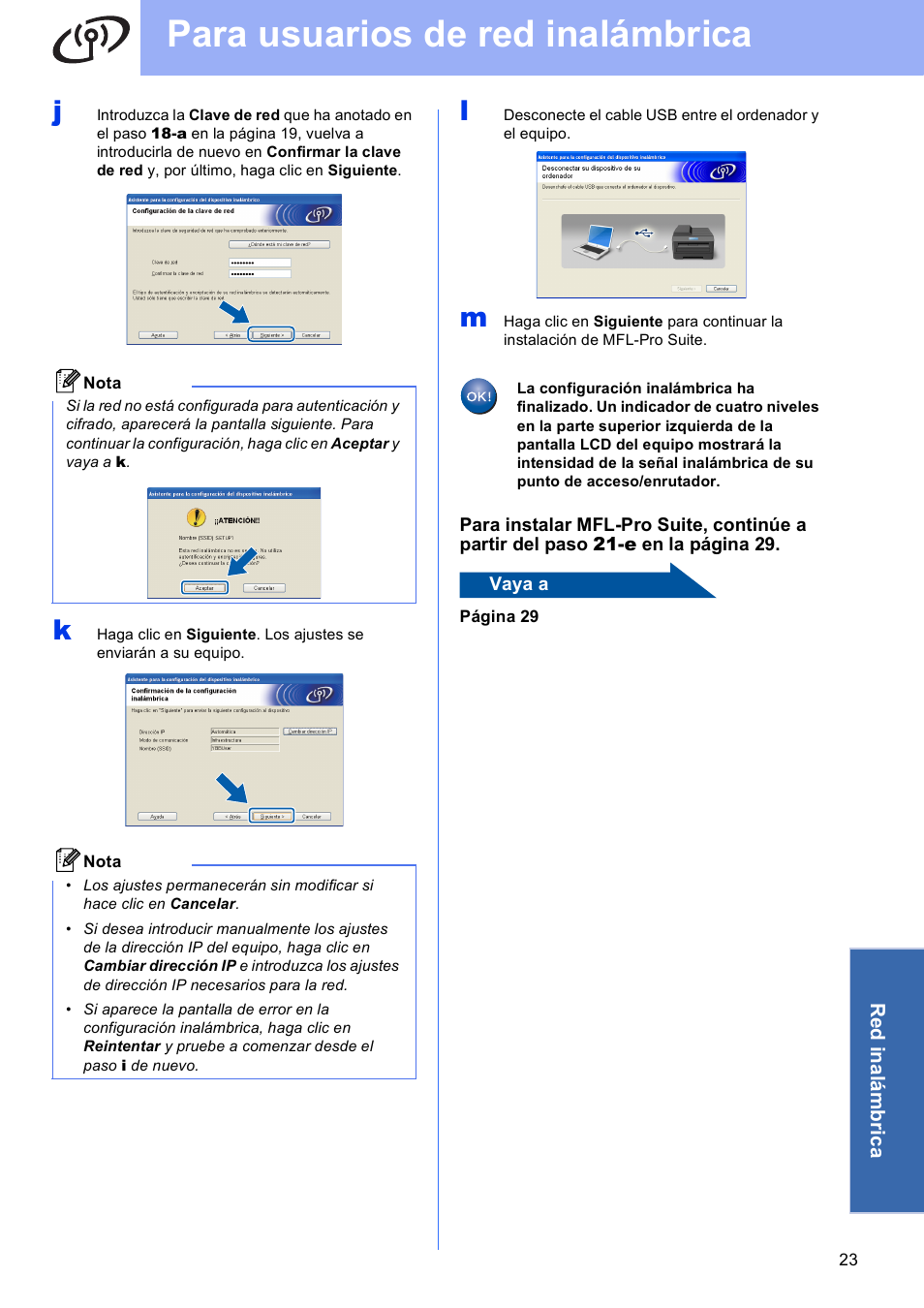 Para usuarios de red inalámbrica | Brother MFC-J625DW User Manual | Page 23 / 35