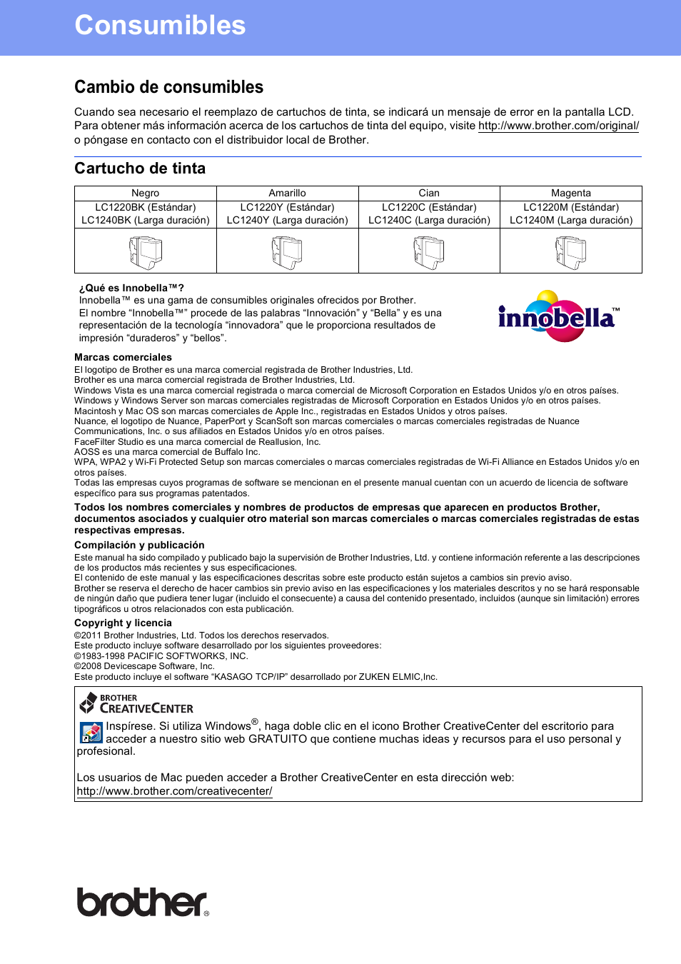Consumibles, Cambio de consumibles, Cartucho de tinta | Brother spa | Brother MFC-J625DW User Manual | Page 35 / 35