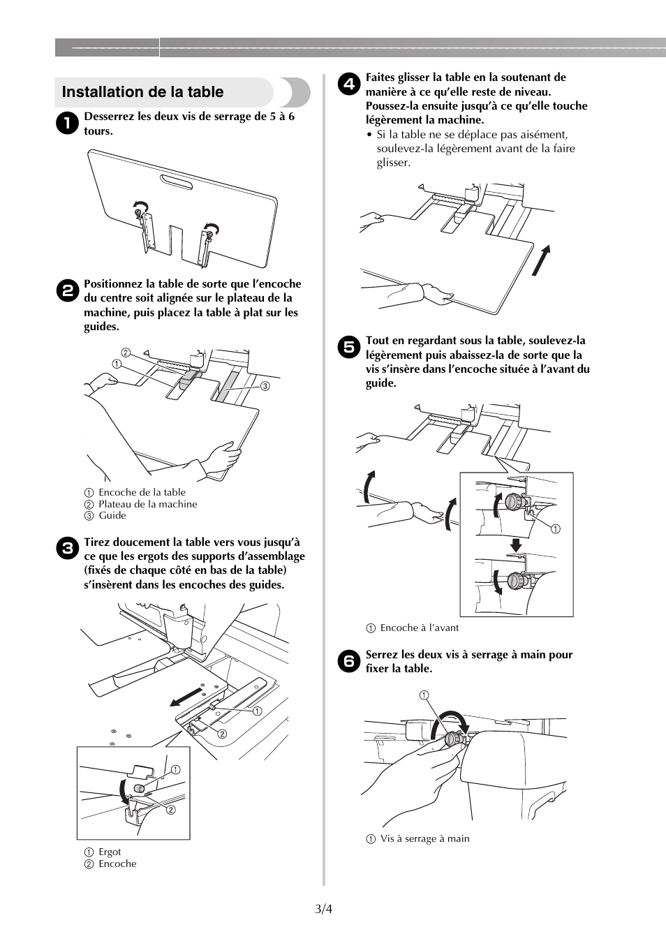 Installation de la table | Brother PR650e User Manual | Page 12 / 40