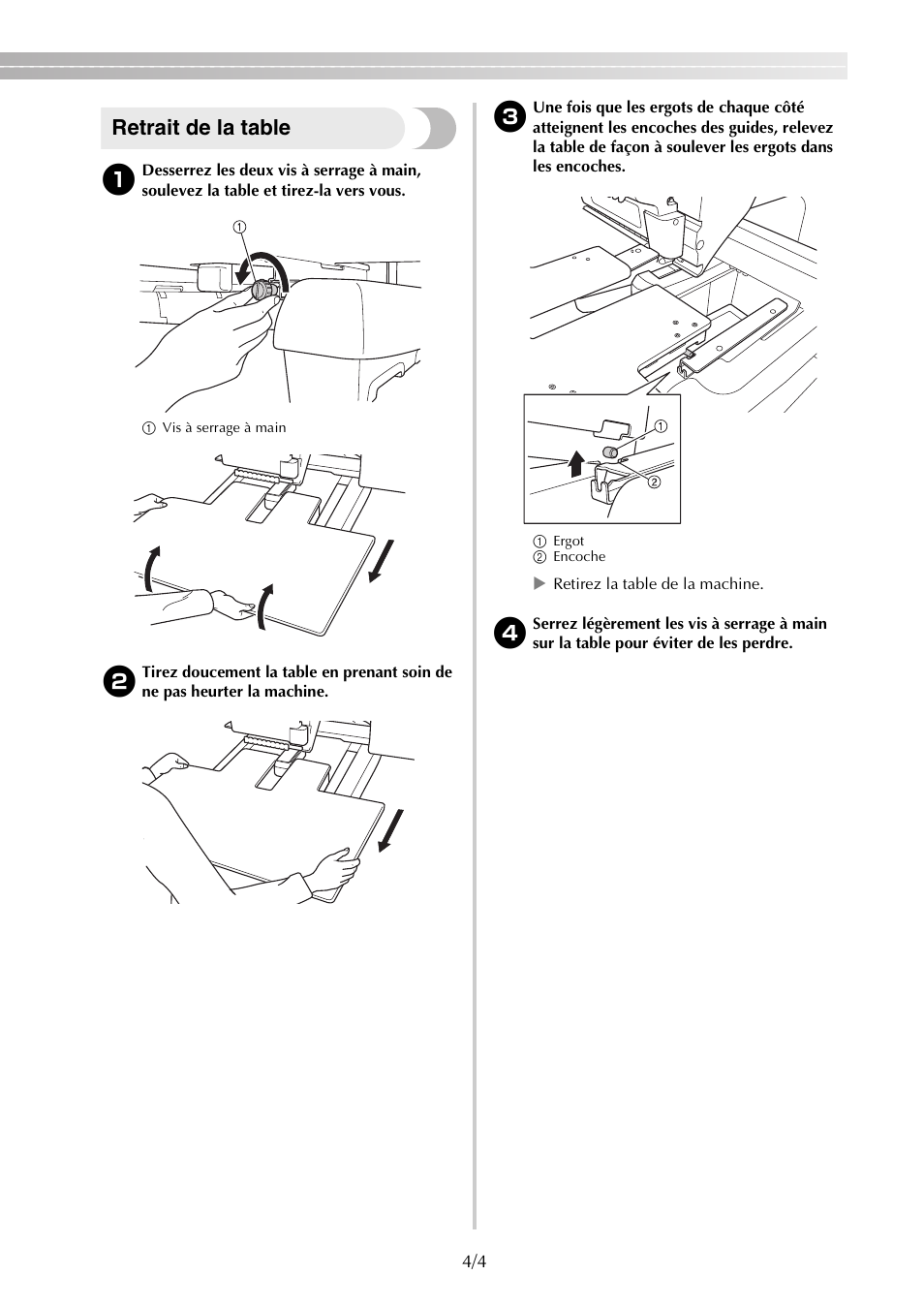 Retrait de la table | Brother PR650e User Manual | Page 13 / 40