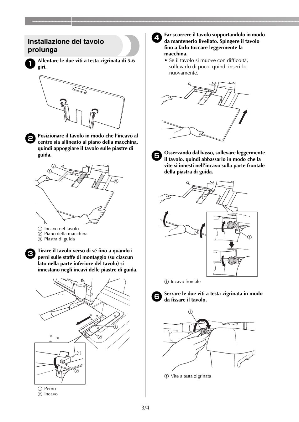 Installazione del tavolo prolunga | Brother PR650e User Manual | Page 20 / 40