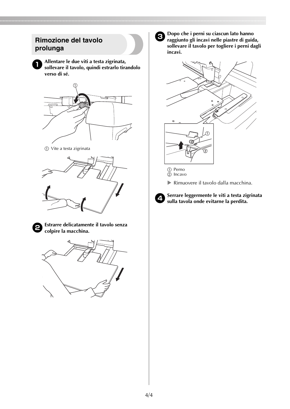 Rimozione del tavolo prolunga | Brother PR650e User Manual | Page 21 / 40