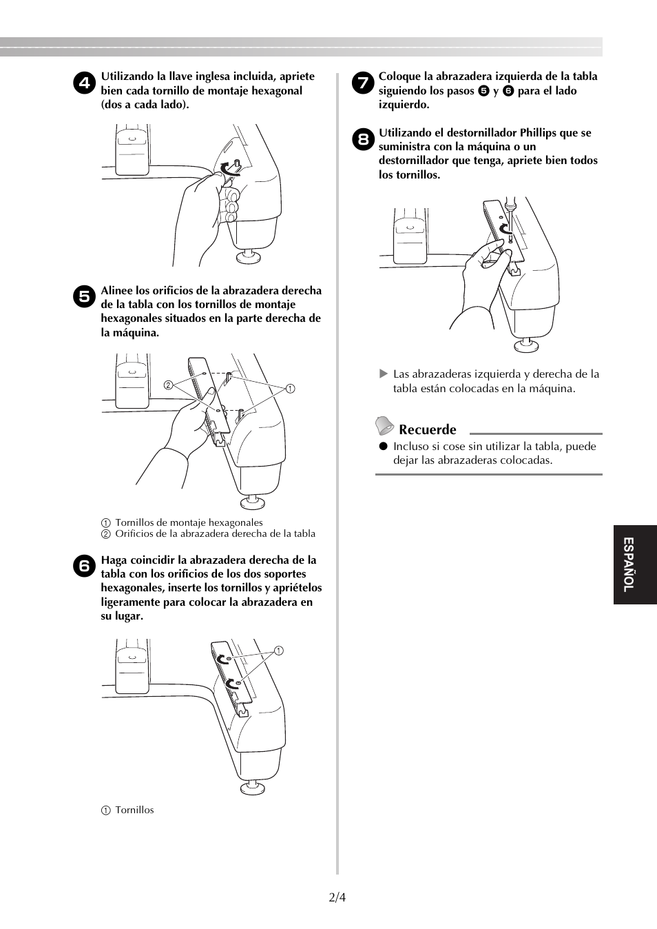 Recuerde | Brother PR650e User Manual | Page 23 / 40